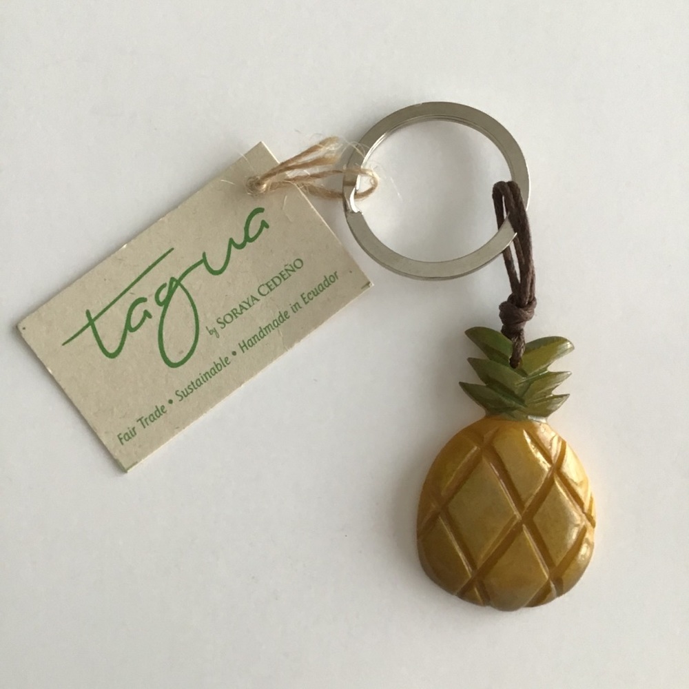 1 LEFT! NEW Pineapple Key Ring Chain Carved Tagua Nut Ecuador Hawaii Aloha HI - Picture 3 of 14